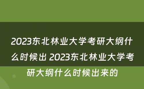 2023东北林业大学考研大纲什么时候出 2023东北林业大学考研大纲什么时候出来的