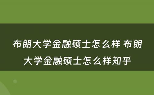 布朗大学金融硕士怎么样 布朗大学金融硕士怎么样知乎