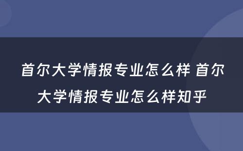 首尔大学情报专业怎么样 首尔大学情报专业怎么样知乎