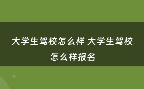 大学生驾校怎么样 大学生驾校怎么样报名