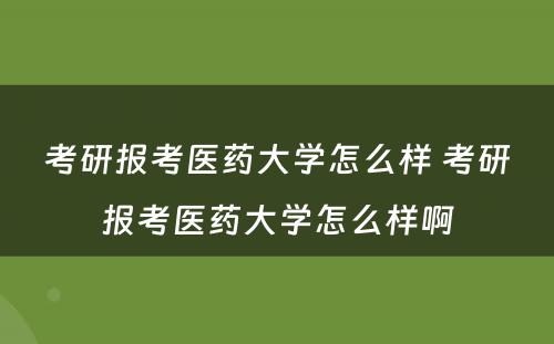 考研报考医药大学怎么样 考研报考医药大学怎么样啊