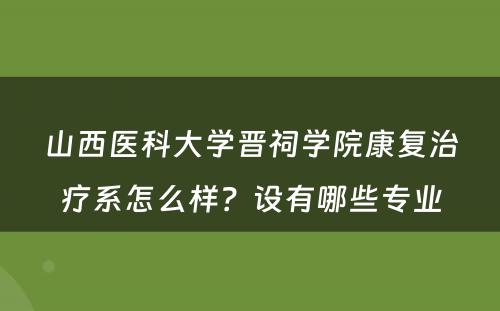 山西医科大学晋祠学院康复治疗系怎么样？设有哪些专业