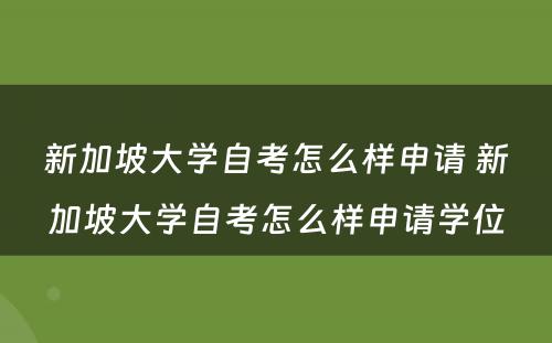 新加坡大学自考怎么样申请 新加坡大学自考怎么样申请学位