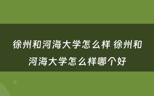 徐州和河海大学怎么样 徐州和河海大学怎么样哪个好