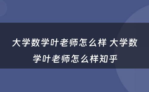 大学数学叶老师怎么样 大学数学叶老师怎么样知乎