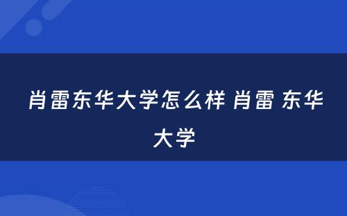 肖雷东华大学怎么样 肖雷 东华大学