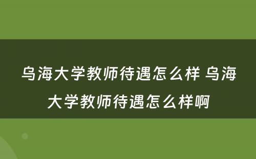 乌海大学教师待遇怎么样 乌海大学教师待遇怎么样啊