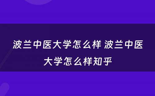 波兰中医大学怎么样 波兰中医大学怎么样知乎