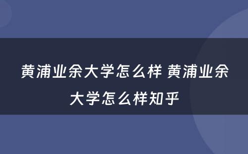 黄浦业余大学怎么样 黄浦业余大学怎么样知乎