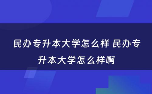 民办专升本大学怎么样 民办专升本大学怎么样啊