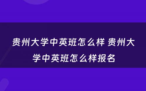 贵州大学中英班怎么样 贵州大学中英班怎么样报名