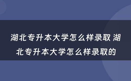 湖北专升本大学怎么样录取 湖北专升本大学怎么样录取的