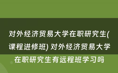 对外经济贸易大学在职研究生(课程进修班) 对外经济贸易大学在职研究生有远程班学习吗