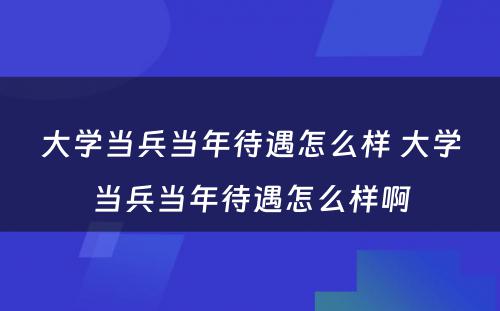 大学当兵当年待遇怎么样 大学当兵当年待遇怎么样啊