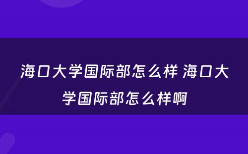海口大学国际部怎么样 海口大学国际部怎么样啊