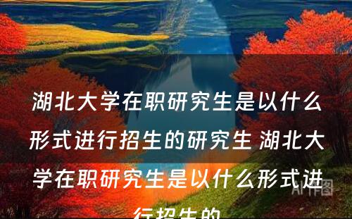 湖北大学在职研究生是以什么形式进行招生的研究生 湖北大学在职研究生是以什么形式进行招生的