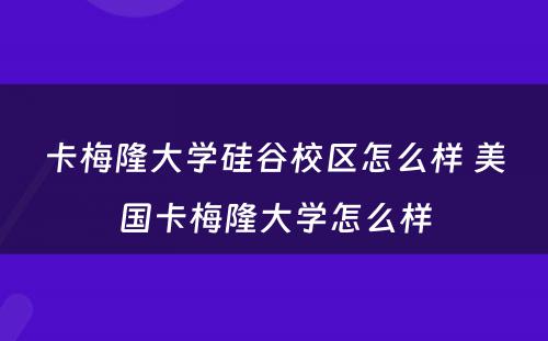 卡梅隆大学硅谷校区怎么样 美国卡梅隆大学怎么样