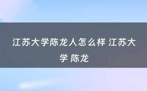 江苏大学陈龙人怎么样 江苏大学 陈龙