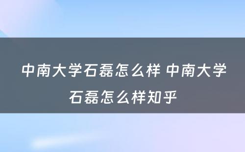 中南大学石磊怎么样 中南大学石磊怎么样知乎