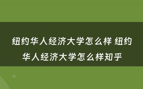 纽约华人经济大学怎么样 纽约华人经济大学怎么样知乎