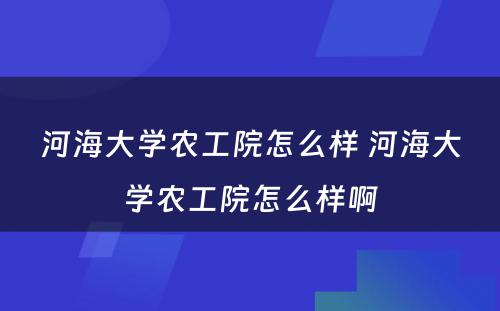 河海大学农工院怎么样 河海大学农工院怎么样啊