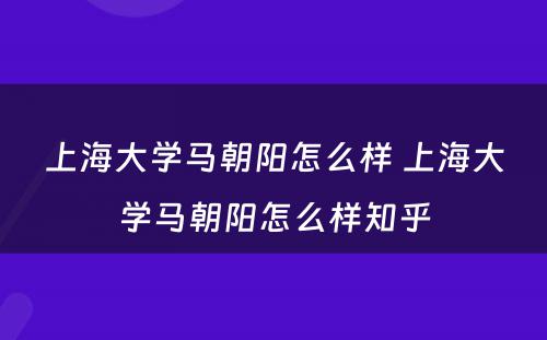 上海大学马朝阳怎么样 上海大学马朝阳怎么样知乎