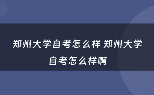 郑州大学自考怎么样 郑州大学自考怎么样啊