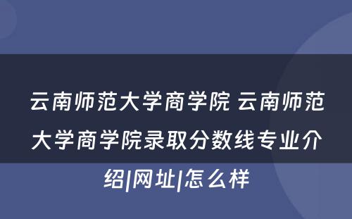 云南师范大学商学院 云南师范大学商学院录取分数线专业介绍|网址|怎么样