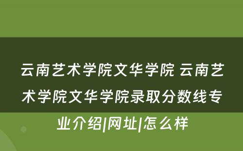 云南艺术学院文华学院 云南艺术学院文华学院录取分数线专业介绍|网址|怎么样