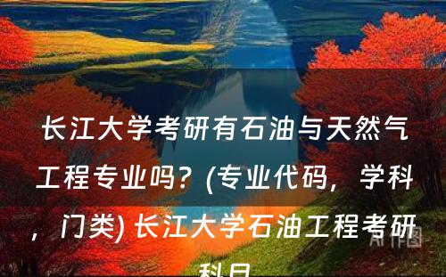 长江大学考研有石油与天然气工程专业吗？(专业代码，学科，门类) 长江大学石油工程考研科目