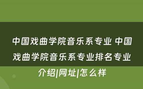 中国戏曲学院音乐系专业 中国戏曲学院音乐系专业排名专业介绍|网址|怎么样