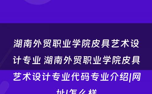 湖南外贸职业学院皮具艺术设计专业 湖南外贸职业学院皮具艺术设计专业代码专业介绍|网址|怎么样