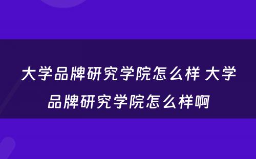 大学品牌研究学院怎么样 大学品牌研究学院怎么样啊