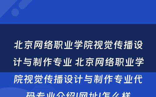 北京网络职业学院视觉传播设计与制作专业 北京网络职业学院视觉传播设计与制作专业代码专业介绍|网址|怎么样