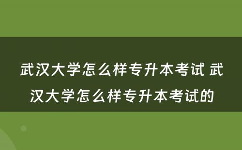 武汉大学怎么样专升本考试 武汉大学怎么样专升本考试的
