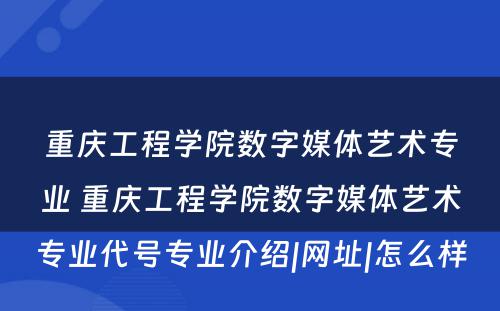 重庆工程学院数字媒体艺术专业 重庆工程学院数字媒体艺术专业代号专业介绍|网址|怎么样