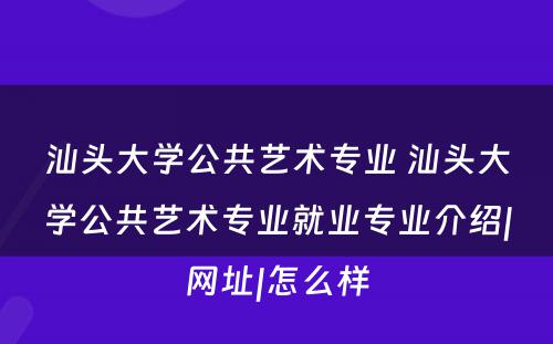 汕头大学公共艺术专业 汕头大学公共艺术专业就业专业介绍|网址|怎么样