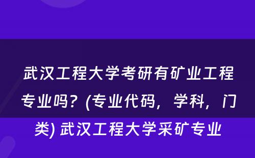 武汉工程大学考研有矿业工程专业吗？(专业代码，学科，门类) 武汉工程大学采矿专业