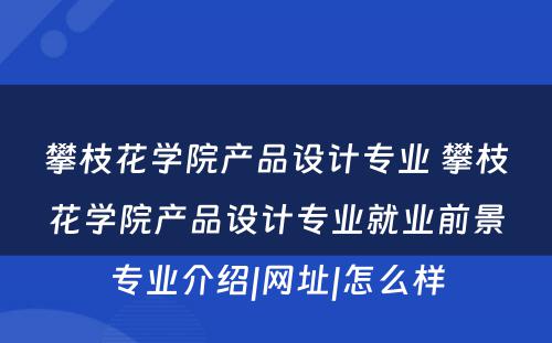 攀枝花学院产品设计专业 攀枝花学院产品设计专业就业前景专业介绍|网址|怎么样