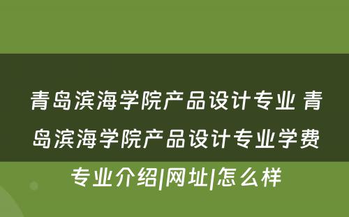 青岛滨海学院产品设计专业 青岛滨海学院产品设计专业学费专业介绍|网址|怎么样