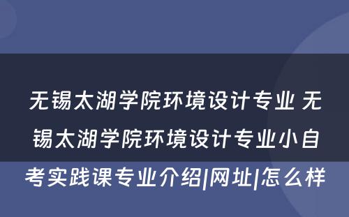 无锡太湖学院环境设计专业 无锡太湖学院环境设计专业小自考实践课专业介绍|网址|怎么样