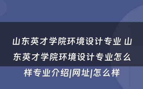山东英才学院环境设计专业 山东英才学院环境设计专业怎么样专业介绍|网址|怎么样