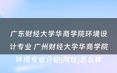 广东财经大学华商学院环境设计专业 广州财经大学华商学院环境专业介绍|网址|怎么样