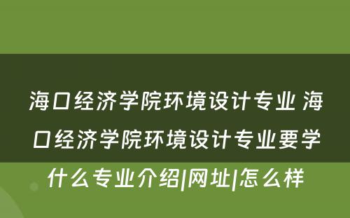 海口经济学院环境设计专业 海口经济学院环境设计专业要学什么专业介绍|网址|怎么样