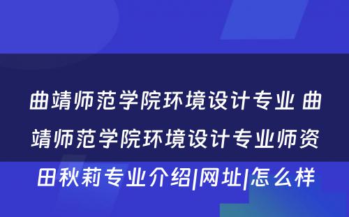 曲靖师范学院环境设计专业 曲靖师范学院环境设计专业师资田秋莉专业介绍|网址|怎么样