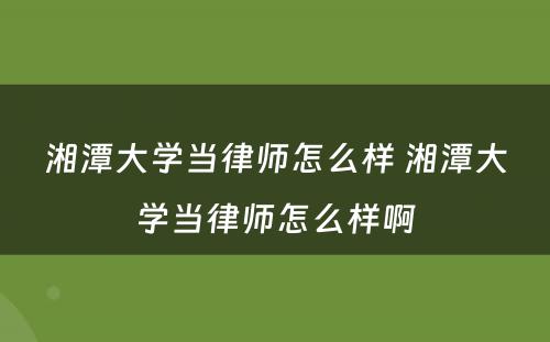 湘潭大学当律师怎么样 湘潭大学当律师怎么样啊