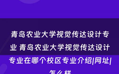 青岛农业大学视觉传达设计专业 青岛农业大学视觉传达设计专业在哪个校区专业介绍|网址|怎么样