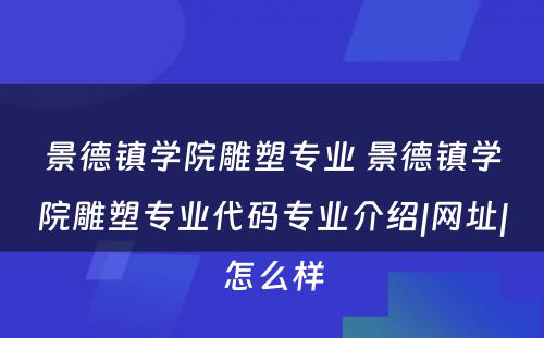 景德镇学院雕塑专业 景德镇学院雕塑专业代码专业介绍|网址|怎么样