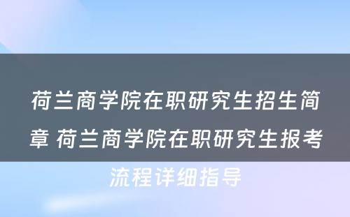 荷兰商学院在职研究生招生简章 荷兰商学院在职研究生报考流程详细指导