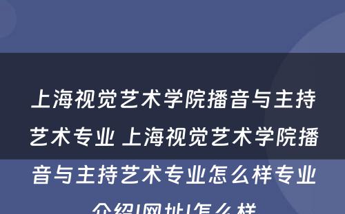 上海视觉艺术学院播音与主持艺术专业 上海视觉艺术学院播音与主持艺术专业怎么样专业介绍|网址|怎么样